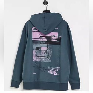ASOS Collusion Slate Grey Oversized Graphic Pocket Hoodie - size 20 NWOT